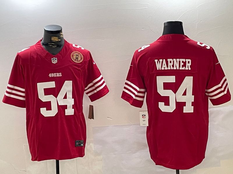 Men San Francisco 49ers 54 Warner Red Three generations 2024 Nike Vapor Limited NFL Jersey style 3